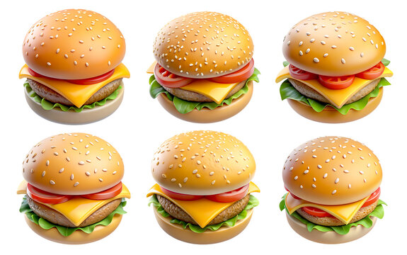 Realistic Icon Object hamburger vegetable tomato meat cheese, PNG transparent image, AI generative