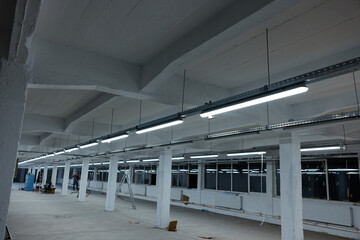 Industrial Interior, Ceiling Lights for Factory or Garage, Electrical Installations