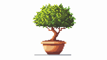 Tree in the pot with pixel style flat vector isolated