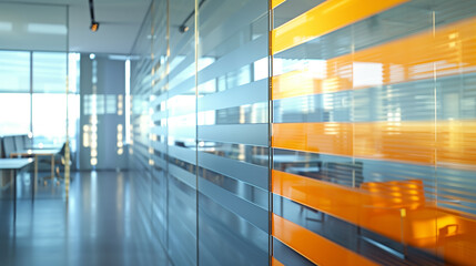 Sleek Corporate Office Interior with Vibrant Orange Accents