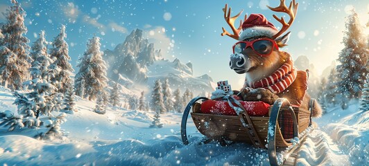 Santa's Reindeer Adventure in a Winter Wonderland Generative AI - obrazy, fototapety, plakaty