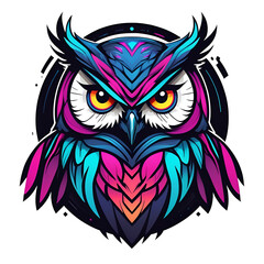 Colorful Owl pop art style, Owl Sticker, cyberpunk style, owl tattoo