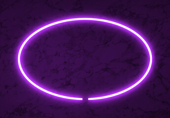 Dark marble wall background, pink neon light and oval or ellipse shape with horizontal banner.
