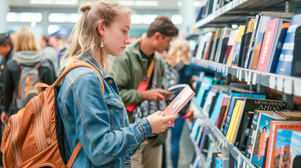 Young Woman Browsing Books in Library