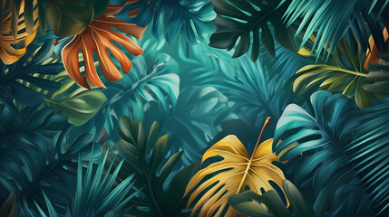 Fototapeta na wymiar Summer tropical leaves background