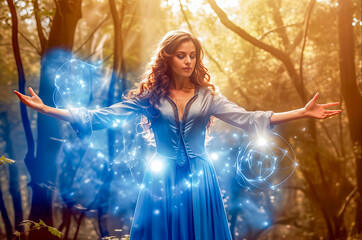 Sorceress Casting Spells. Magic and Power in Enchanted Forest