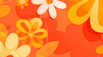 Vibrant floral pattern with orange and yellow flowers, 70s groovy style, digital wallpaper.