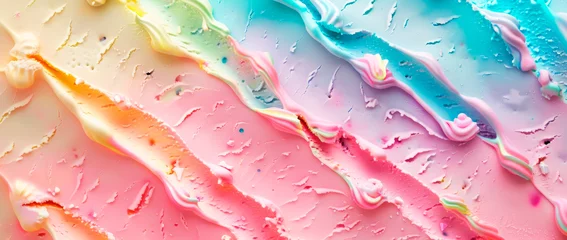 Foto op Plexiglas Frozen rainbow ice cream swirls colorful dessert background. © henjon