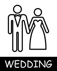 Woman and man in wedding dress icon. Beauty, outfit, girl, tuxedo, tie, couple, relationship, silhouette, simplicity, solemnity and celebration. The concept of marriage, a fateful decision.