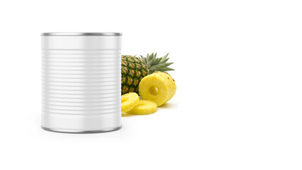 Canned Pineapple Mockup Isolated on White Background