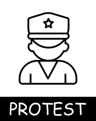 Policeman, uniform, opposition icon. War against power, star, cap, man, manacle, oppression, fight against regime, uprising, protest. Struggle against oppression and the fight for freedom concept.