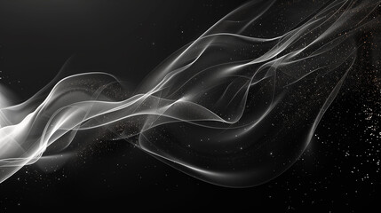 Abstract white particle line on dark background, digital wave particle. 
