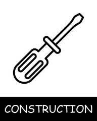 Construction, technology icon. Construction equipment, screwdriver, device, handle, building. Industrial machinery, heavy duty vehicles, and tools for construction projects concept.