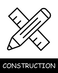 Construction, technology icon. Construction equipment, pencil, ruler, etc., building. Industrial machinery, heavy duty vehicles, and tools for construction projects concept.