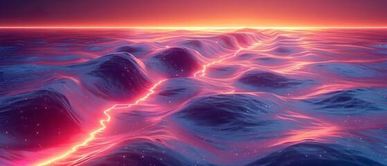 Obraz premium Abstract Digital Wallpaper Design: Neon Lines on Black Background (D Rendering). Concept Digital Design, Wallpaper, Abstract Art, Neon Colors, 3D Rendering