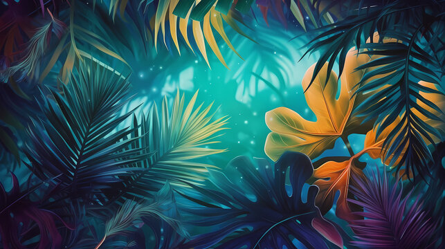 Summer tropical leaves background