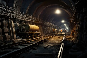 Fototapeta na wymiar Subway tunnel construction, Underground subway tunnel under construction, AI generated