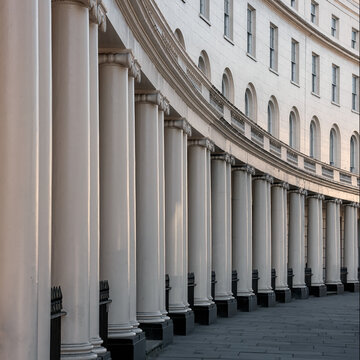 LONDON, UK - MARCH 28, 2012:  The Georgian columns and John Nash facade in Park Crescent in Marlyebone 