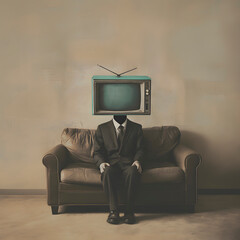 man with a TV in his head, vintage - 777044714