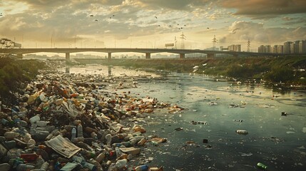 The River of Trash A Visual Commentary on Environmental Pollution Generative AI