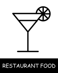 Restaurant dish, drink, glass icon. Cocktail, straw, gourmet craftsmanship, culinary creativity, simplicity, silhouette, snack, gourmet food. Delicious, unusual food concept.
