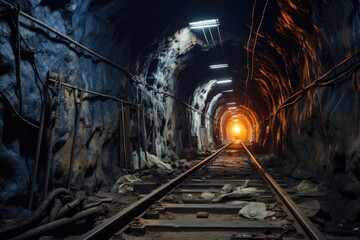 Naklejka premium Subway tunnel construction, Underground subway tunnel under construction, AI generated