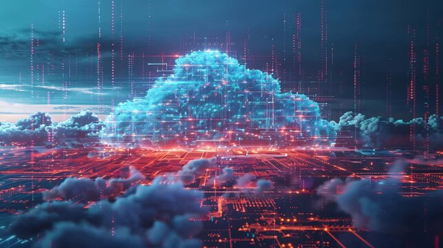 Cloud Computing Network Over Cityscape at Twilight