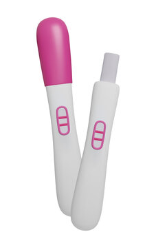 Pair of pregnancy tests 3D vector illustration isolated on white. Pink 3D cartoon style pregnancy ovulation fertility test kit. Child birth motherhood planning. Positive pregnancy test stick two lines