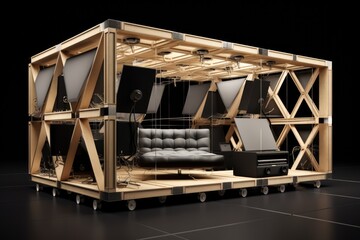 A recording studio, A modular, transportable concept for a recording studio, AI generated