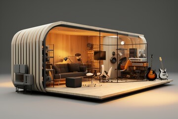 A recording studio, A modular, transportable concept for a recording studio, AI generated - obrazy, fototapety, plakaty