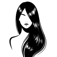 minimalist Fashion woman with straight long shiny hair. Beauty and hair care vector black color silhouette, Black color silhouette png white background new-01