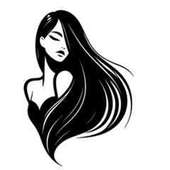 minimalist Fashion woman with straight long shiny hair. Beauty and hair care vector black color silhouette, Black color silhouette png white background new-13