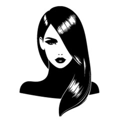 minimalist Fashion woman with straight long shiny hair. Beauty and hair care vector black color silhouette, Black color silhouette png white background new-14
