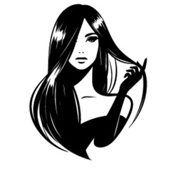 minimalist Fashion woman with straight long shiny hair. Beauty and hair care vector black color silhouette, Black color silhouette png white background new-15