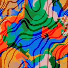 Abstract Digital Painting Liquid Fluid Marble Wavy Stripes Seamless Pattern Watercolor Tie Dye Gradient Background