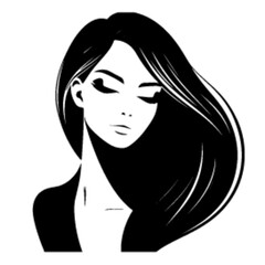 minimalist Fashion woman with straight long shiny hair. Beauty and hair care vector black color silhouette, Black color silhouette png white background new-30