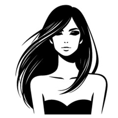 minimalist Fashion woman with straight long shiny hair. Beauty and hair care vector black color silhouette, Black color silhouette png white background new-32