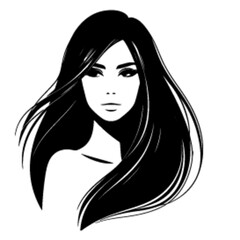 minimalist Fashion woman with straight long shiny hair. Beauty and hair care vector black color silhouette, Black color silhouette png white background new-31