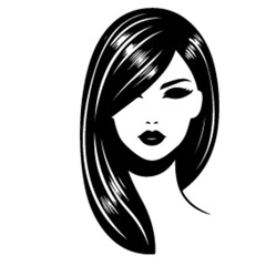 minimalist Fashion woman with straight long shiny hair. Beauty and hair care vector black color silhouette, Black color silhouette png white background new-40