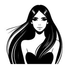 minimalist Fashion woman with straight long shiny hair. Beauty and hair care vector black color silhouette, Black color silhouette png white background new-41