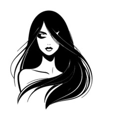 minimalist Fashion woman with straight long shiny hair. Beauty and hair care vector black color silhouette, Black color silhouette png white background new-44