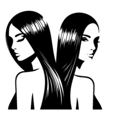 minimalist Fashion woman with straight long shiny hair. Beauty and hair care vector black color silhouette, Black color silhouette png white background new-42