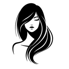 minimalist Fashion woman with straight long shiny hair. Beauty and hair care vector black color silhouette, Black color silhouette png white background new-52