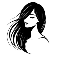 minimalist Fashion woman with straight long shiny hair. Beauty and hair care vector black color silhouette, Black color silhouette png white background new-54