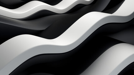 Abstract black and white wavy design. 3D rendering of flowing curves creating a sense of movement for modern graphic concept.