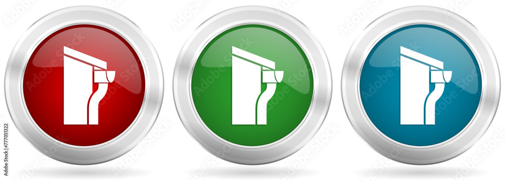 Fototapete house with gutter vector icon set. red, blue and green silver metallic web buttons with chrome borde