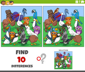 differences activity with cartoon birds characters group - 777051540