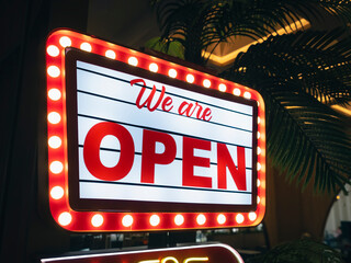 We are Open sign lightbulbs Retro sign Bar cafe restaurant shop - 777051545