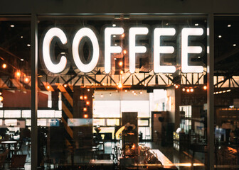 Coffee sign Type font lighting signage front shop Cafe restaurant business - 777052173