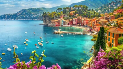 Captivating Views of Riviera: Exploring the Mediterranean Bay and Coastline - obrazy, fototapety, plakaty